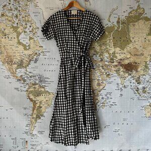 Sezane Marielle Wrap Dress in Black and White Gingham
